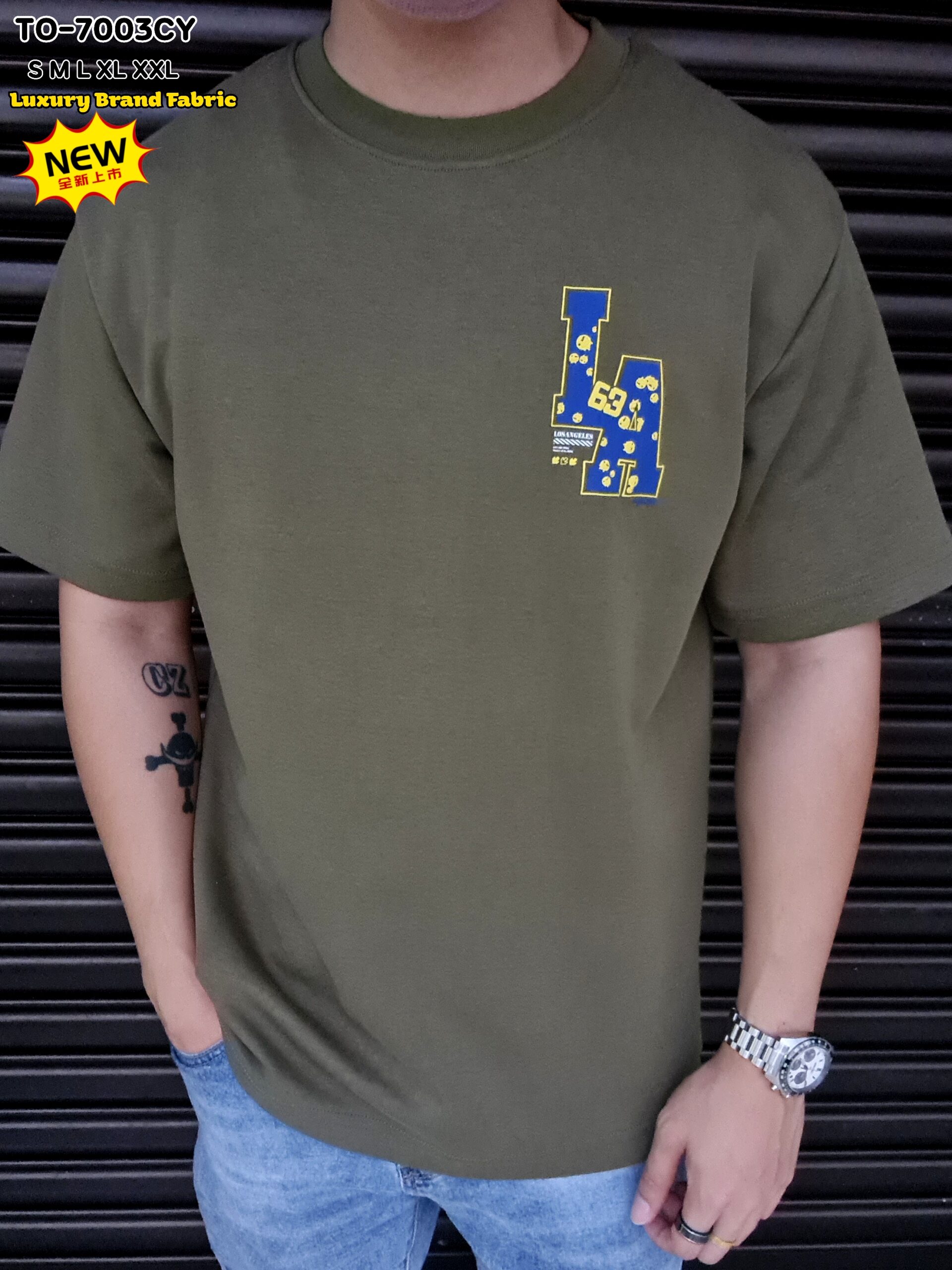 时尚潮品- Unisex 100% cotton LA 系列 TO-7003CY 军绿 Army Green - Image 2